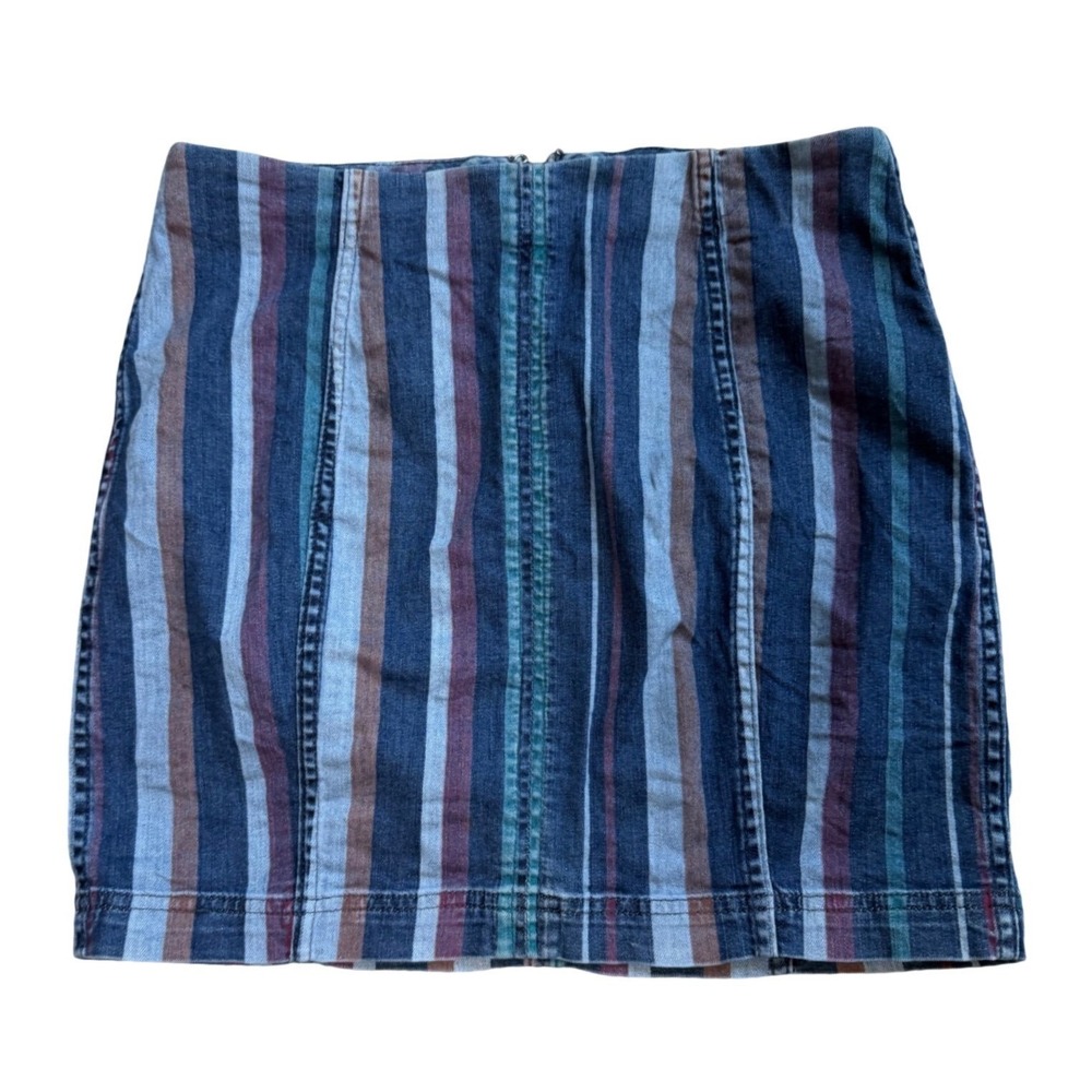 Free People Striped Denim Mini Skirt Blue Multi Color Vertical Stripe Size 8 - Picture 2 of 8
